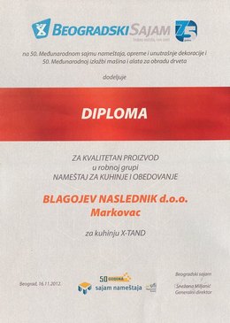 Diploma za kvalitet namestaja